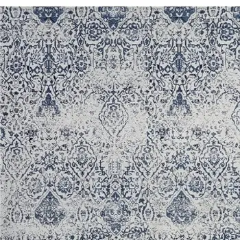6' X 9' Navy Blue And Ivory Damask Distressed Area Rug