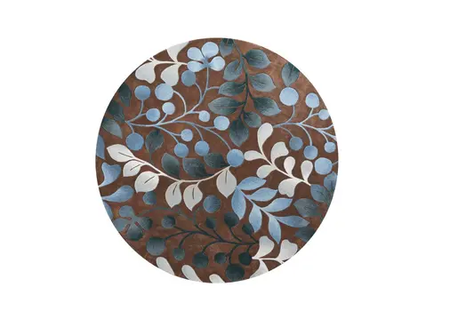 8' Brown Botanical Leaves Round Rug