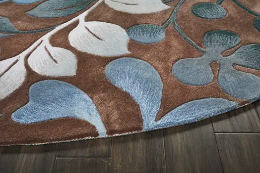 8' Brown Botanical Leaves Round Rug