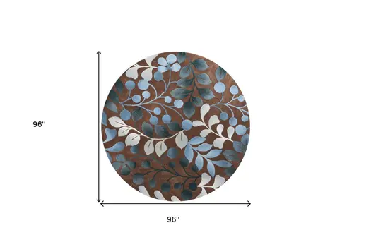 8' Brown Botanical Leaves Round Rug