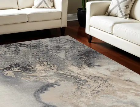 8' X 11' Gray Blue and Ivory Abstract Area Rug