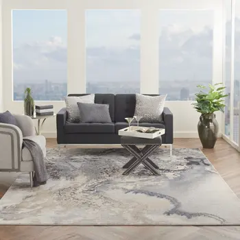 8' X 11' Gray Blue and Ivory Abstract Area Rug