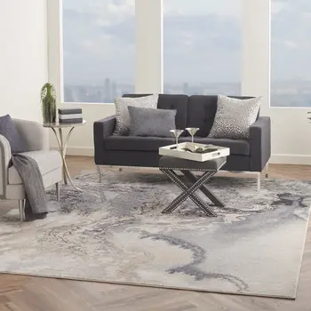 8' X 11' Gray Blue and Ivory Abstract Area Rug