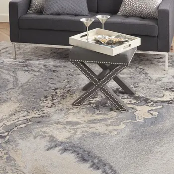 8' X 11' Gray Blue and Ivory Abstract Area Rug