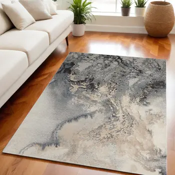 5' X 7' Gray Blue and Ivory Abstract Area Rug