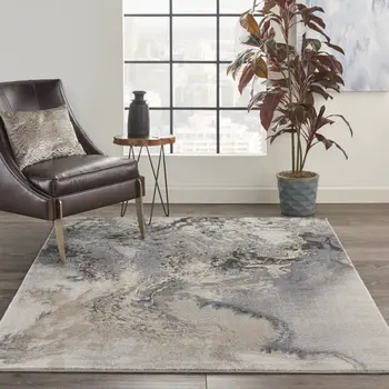 5' X 7' Gray Blue and Ivory Abstract Area Rug