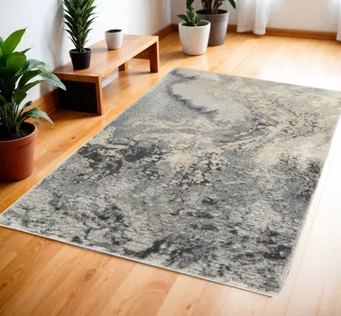4' X 6' Gray Blue and Ivory Abstract Area Rug