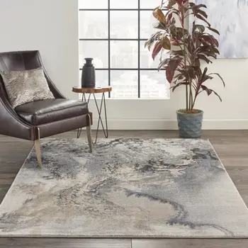 4' X 6' Gray Blue and Ivory Abstract Area Rug