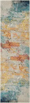 8' X 10' Navy Blue And Ivory Damask Distressed Area Rug