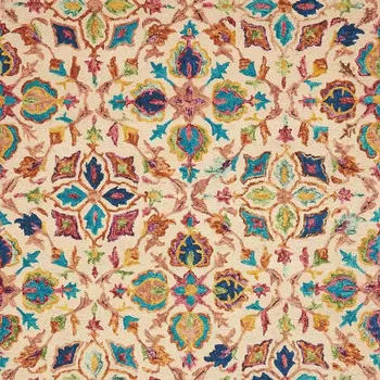 4' X 6' Ivory Blue And Red Wool Geometric Hand Tufted Area Rug