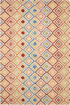 4' X 6' Ivory Blue And Red Wool Geometric Hand Tufted Area Rug