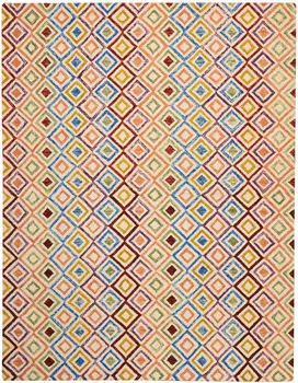 8' X 11' Ivory Blue And Red Wool Geometric Hand Tufted Area Rug