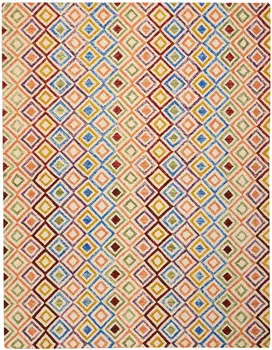 8' X 11' Ivory Blue And Red Wool Geometric Hand Tufted Area Rug