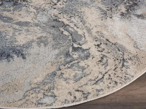 5' Gray Blue and Ivory Abstract Round Rug