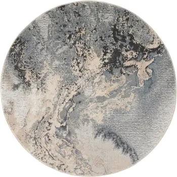 5' Gray Blue and Ivory Abstract Round Rug