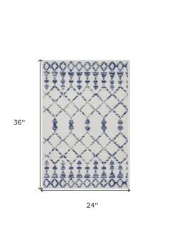 2' X 3' Ivory and Blue Geometric Area Rug