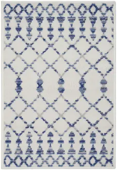 2' X 3' Ivory and Blue Geometric Area Rug
