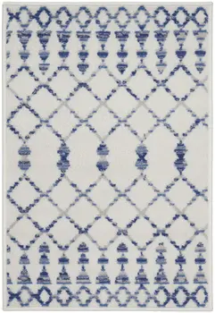 2' X 3' Ivory and Blue Geometric Area Rug