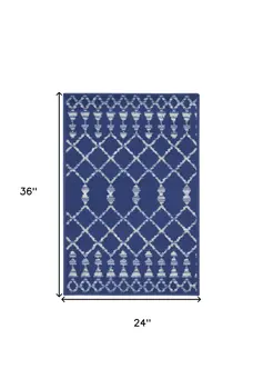 2' X 3' Navy Blue and Ivory Geometric Area Rug