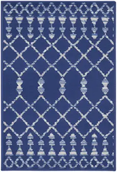 2' X 3' Navy Blue and Ivory Geometric Area Rug