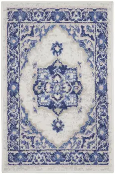 2' X 3' Blue and Ivory Floral Medallion Area Rug