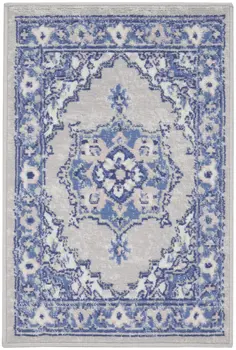 2' X 3' Gray and Blue Floral Area Rug