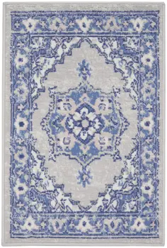 2' X 3' Gray and Blue Floral Area Rug