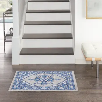 2' X 3' Gray and Blue Floral Area Rug