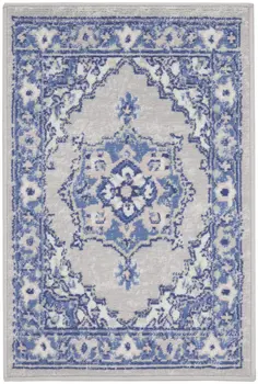 2' X 3' Gray and Blue Floral Area Rug