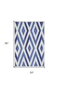 2' X 3' Ivory and Blue Geometric Area Rug