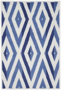 2' X 3' Ivory and Blue Geometric Area Rug