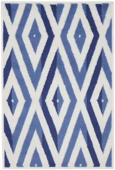 2' X 3' Ivory and Blue Geometric Area Rug