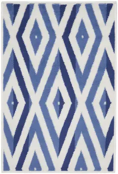 2' X 3' Ivory and Blue Geometric Area Rug