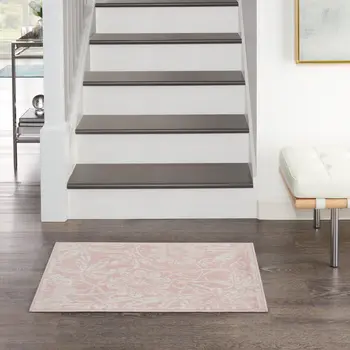 2' X 3' Pink and Ivory Floral Distressed Area Rug