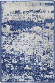 2' X 3' Ivory And Navy Blue Abstract Area Rug