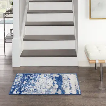 2' X 3' Ivory And Navy Blue Abstract Area Rug