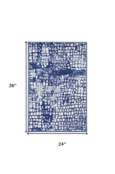 2' X 3' Ivory and Navy Blue Abstract Area Rug