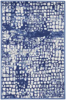 2' X 3' Ivory and Navy Blue Abstract Area Rug