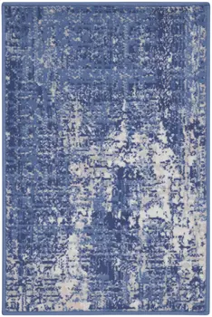 2' X 3' Ivory and Blue Abstract Distressed Area Rug