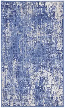 3' X 5' Ivory and Blue Abstract Distressed Area Rug