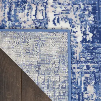 3' X 5' Ivory and Blue Abstract Distressed Area Rug