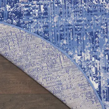 5' Ivory and Blue Abstract Distressed Round Rug