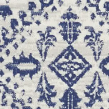 5' Ivory and Blue Abstract Distressed Round Rug