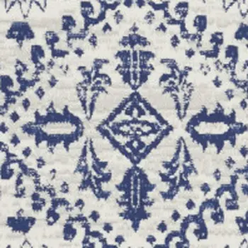5' Ivory and Blue Abstract Distressed Round Rug