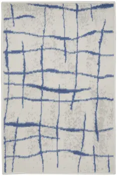 2' X 3' Ivory and Blue Abstract Distressed Area Rug