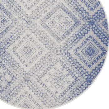 2' X 3' Ivory and Blue Abstract Distressed Area Rug