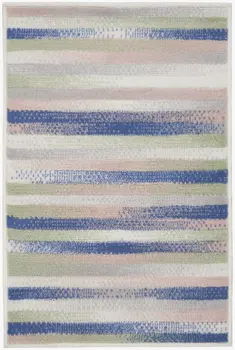 2' X 3' Ivory Tan and Blue Striped Area Rug