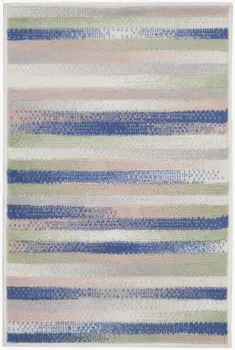 2' X 3' Ivory Tan and Blue Striped Area Rug