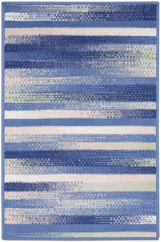 2' X 3' Ivory Tan and Blue Striped Area Rug