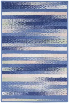 2' X 3' Ivory Tan and Blue Striped Area Rug